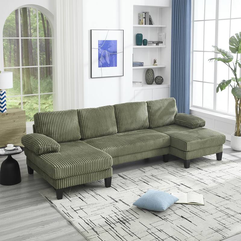 Symmetrical Corduroy Double Chaise Couch U-shaped Sectional Sofa