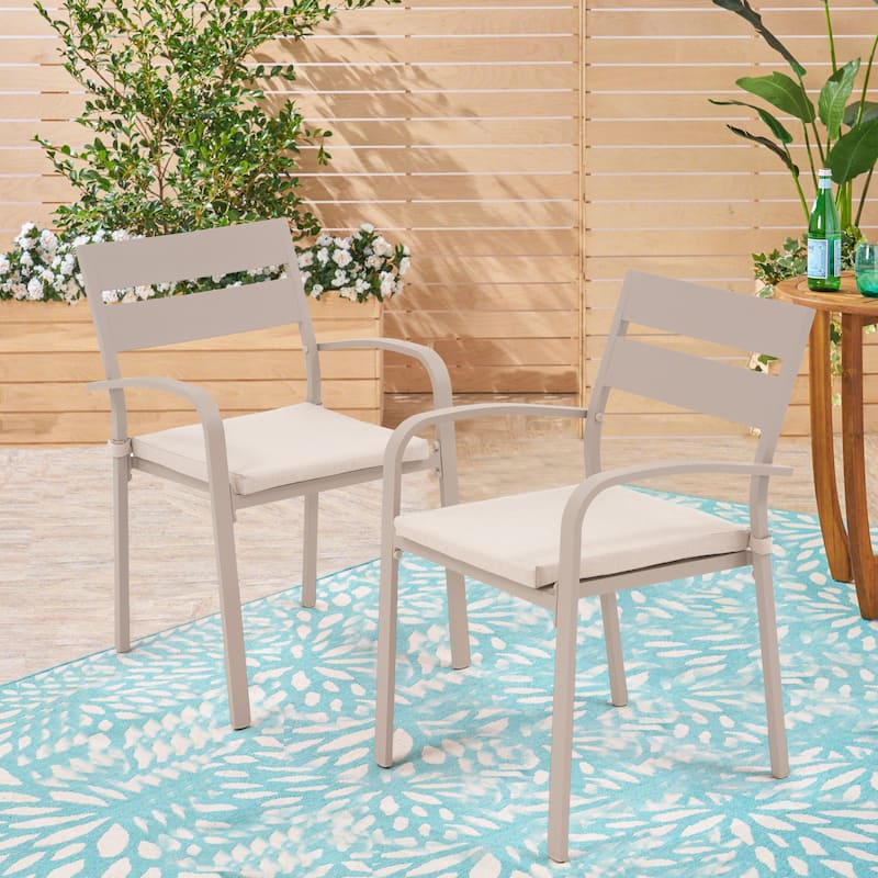 Outdoor Cushioned Aluminum Dining Chair Stackable Patio Armchairs (Set of 2)