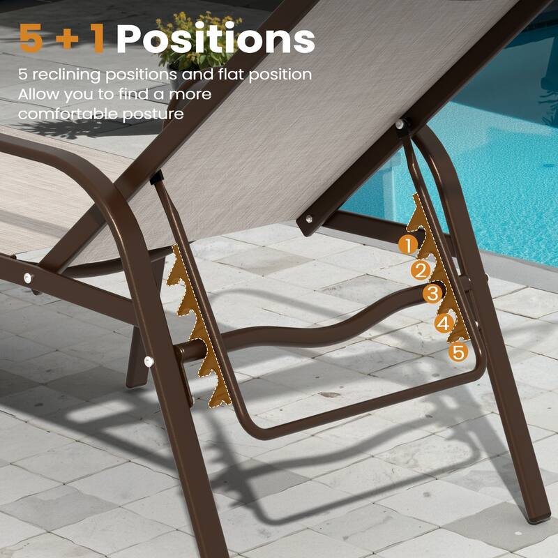 Outdoor Patio Adjustable Back Chaise Lounges Chairs with Arms(Set of 2 )