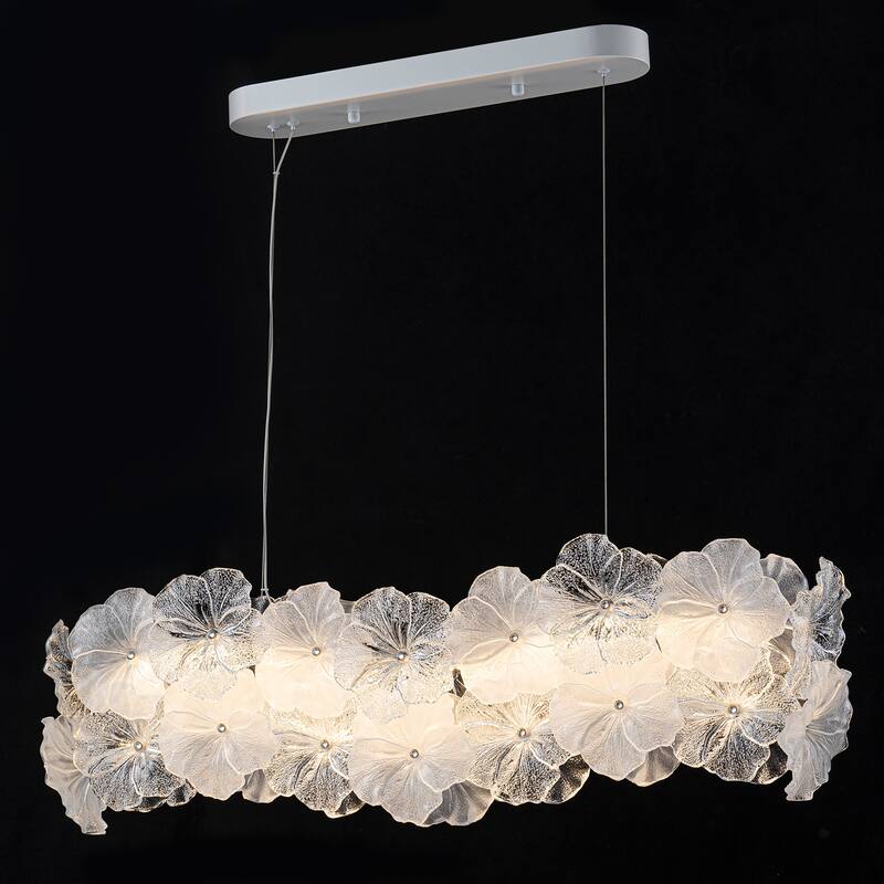 Linear LED Chandelier with Clear & Frosted Glass Petals Dimmable