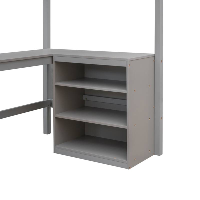 Multi-Functional Twin Loft Bed with Built-in Desk and Storage Shelves