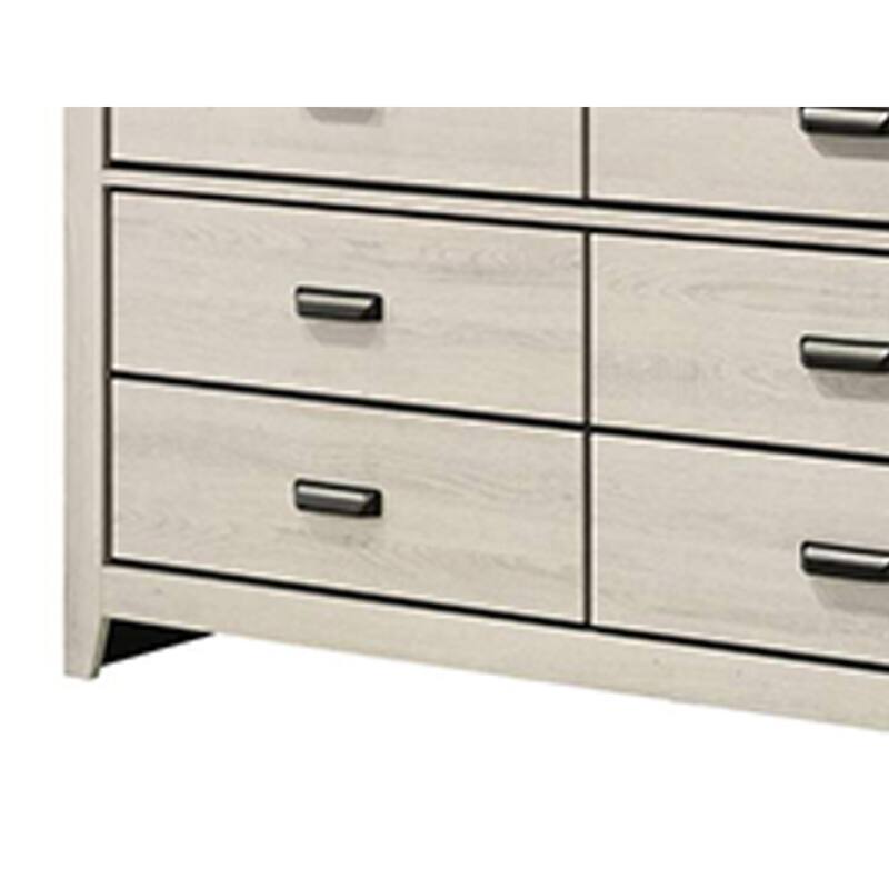 Lei Bedroom Wide Dresser Chest with 6 Drawers, Distressed White Wood