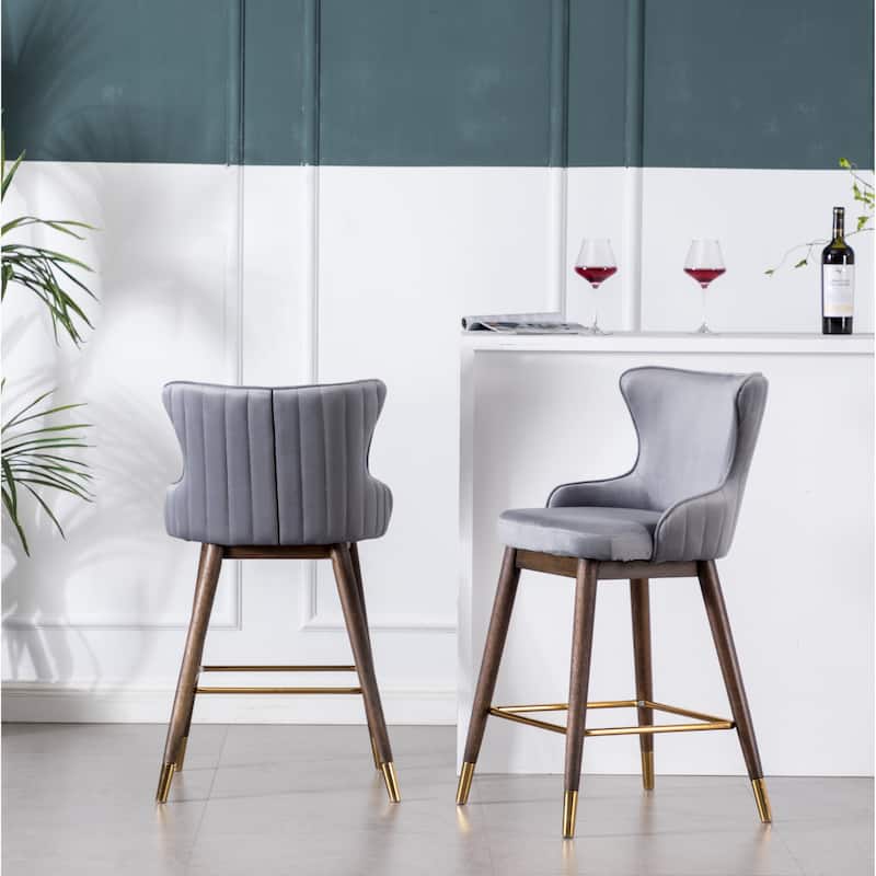 Roundhill Furniture Leland Velvet Upholstered Wingback Counter-height Stools (Set of 2)