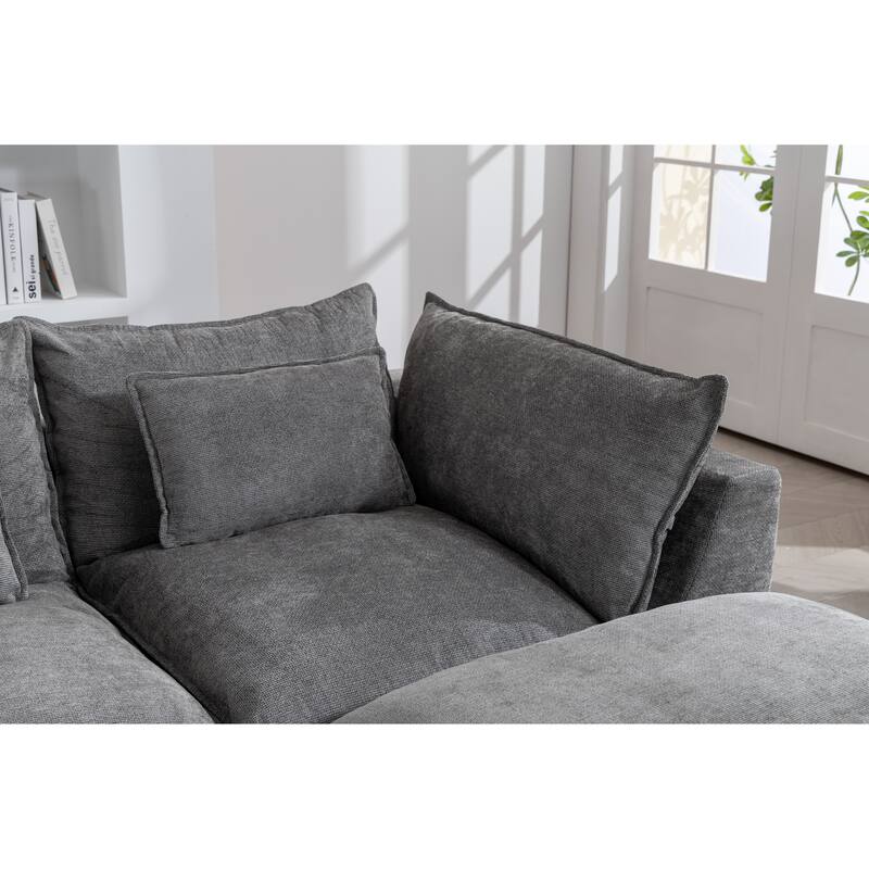 Oversized Modular Sectional Sofa, Comfy Velvet Deep Seat Cloud Couch, 3 Seat Sofa with Ottoman for Living Room, Apartment