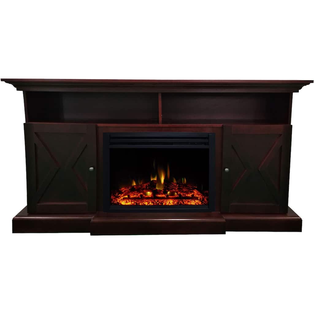 Hanover 62-in. Whitby Farmhouse Electric Fireplace Heater with Deep Log Insert and Multi-Color Flame Display, Mahogany - 62 Inch