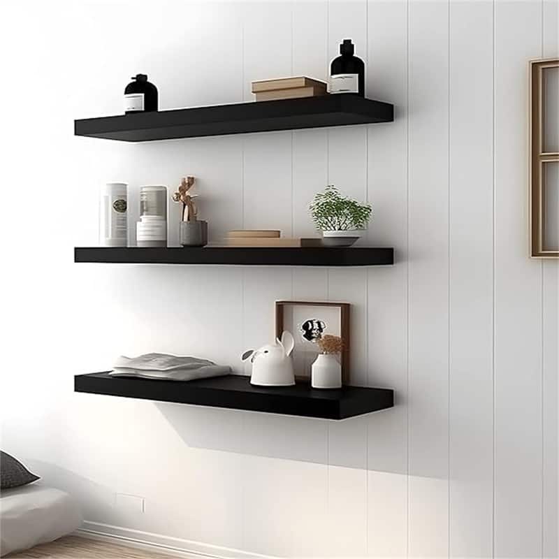 24 Inch Rustic Floating Shelves for Wall Decor Farmhouse Wood Wall Shelf for Bathroom Kitchen Bedroom Living Room Set of 4 Brown