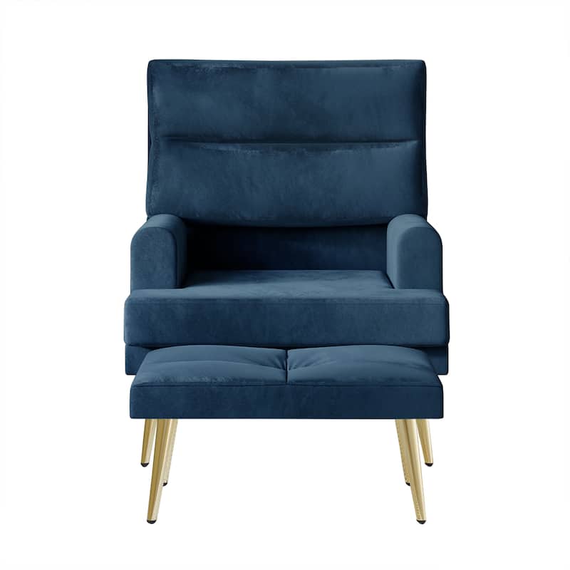 CraftPorch Modern Gold Legs Velvet Accent Chair with Ottoman - Navy Blue