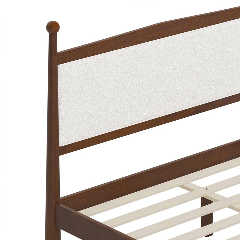 Boucle Fabric Upholstered Headboard Wood Platform Bed
