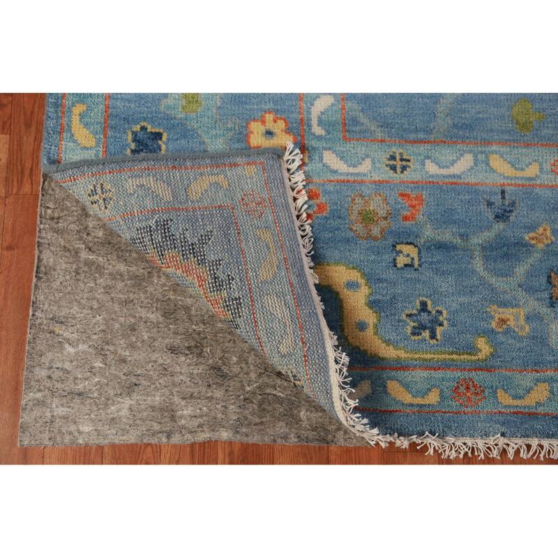 All-Over Blue Oushak Indian Large Rug Hand-Knotted Wool Carpet - 9'1" x 17'9"