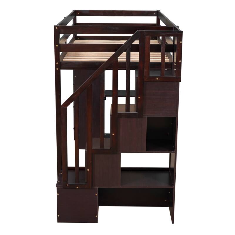 Twin-Size Loft Bed with Drawers, Storage Stairs and Shelves for Teens