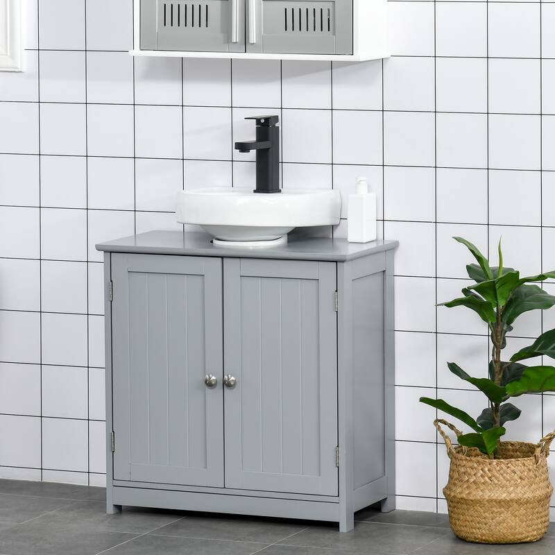 Space-Saving Under Sink Storage Cabinet, Pedestal Sink Vanity with Adjustable Shelf, Black Finish