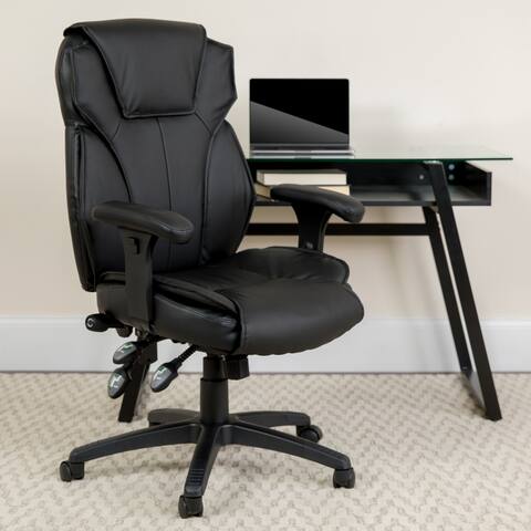 High Back LeatherSoft Multifunction Executive Chair w/Lumbar Support Knob