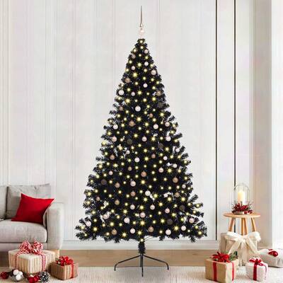 vidaXL Artificial Pre-lit Christmas Tree with 300 LEDs Black 94.5" PVC - 94.5