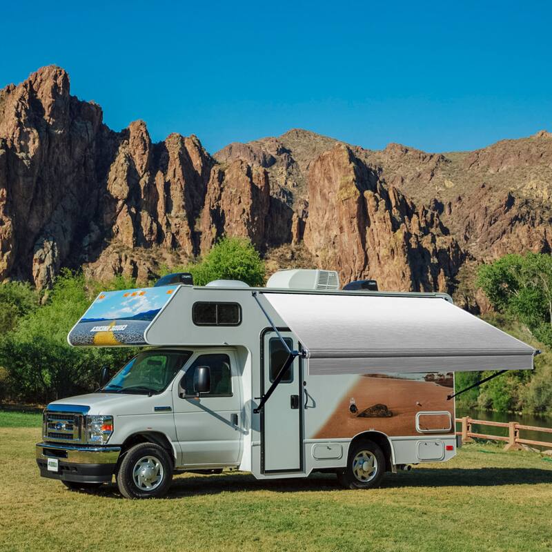 ALEKO Retractable 16 X 8 ft RV Awning or Patio Canopy Grey Fade