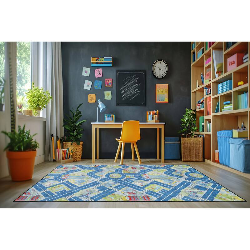 Dynamic Rugs Kidz Blue/Green/Multi Polyester Children's Area Rug