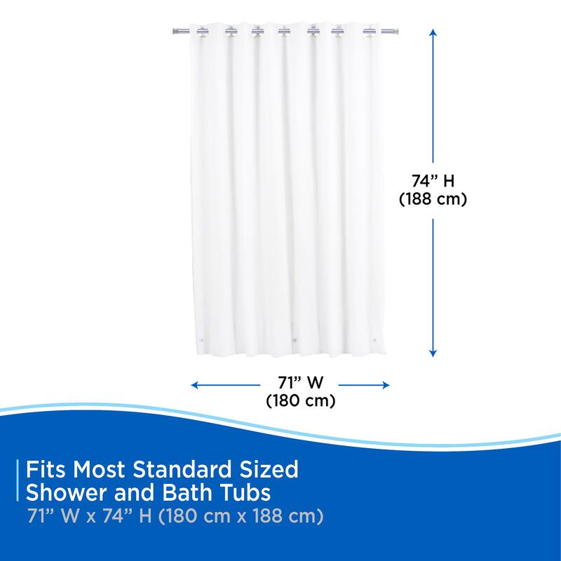 Kenney FlexHook Medium Weight PEVA Shower Curtain Liner, 71" W x 74" H