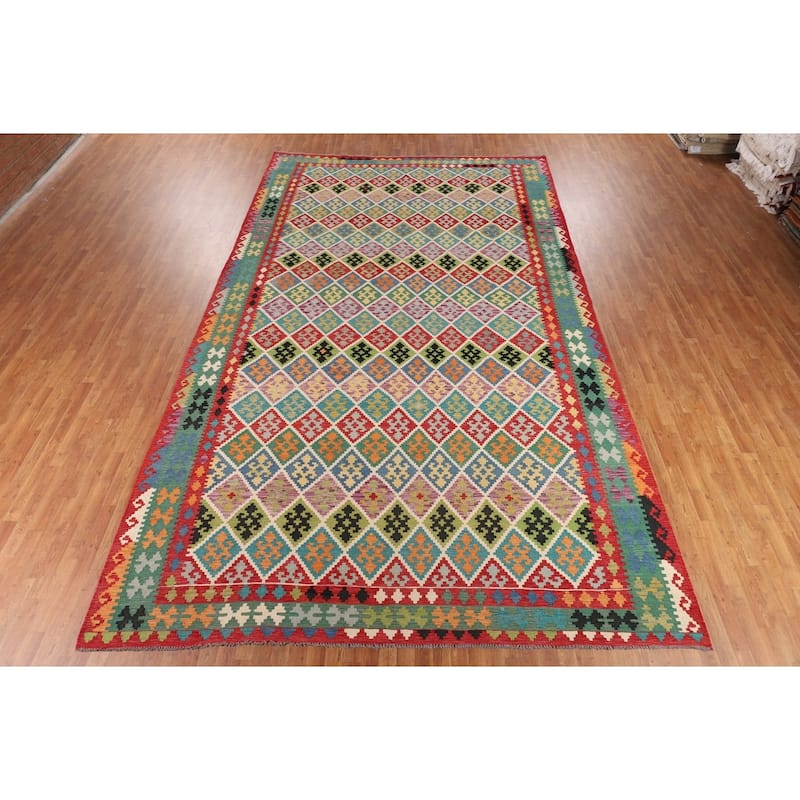 Trellis Multicolor Kilim Oriental Large Area Rug Flatweave Wool Carpet - 9'11"x 16'1"