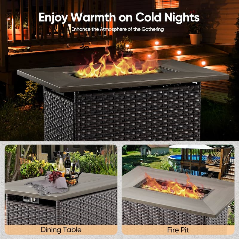 Outdoor Propane Fire Pit Table - 55000 BTU, Adjustable Flames - Rectangle