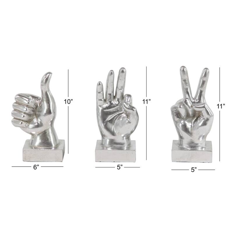 Dark Gray or Silver Polystone Hands Decorative Sculpture (Set of 3)