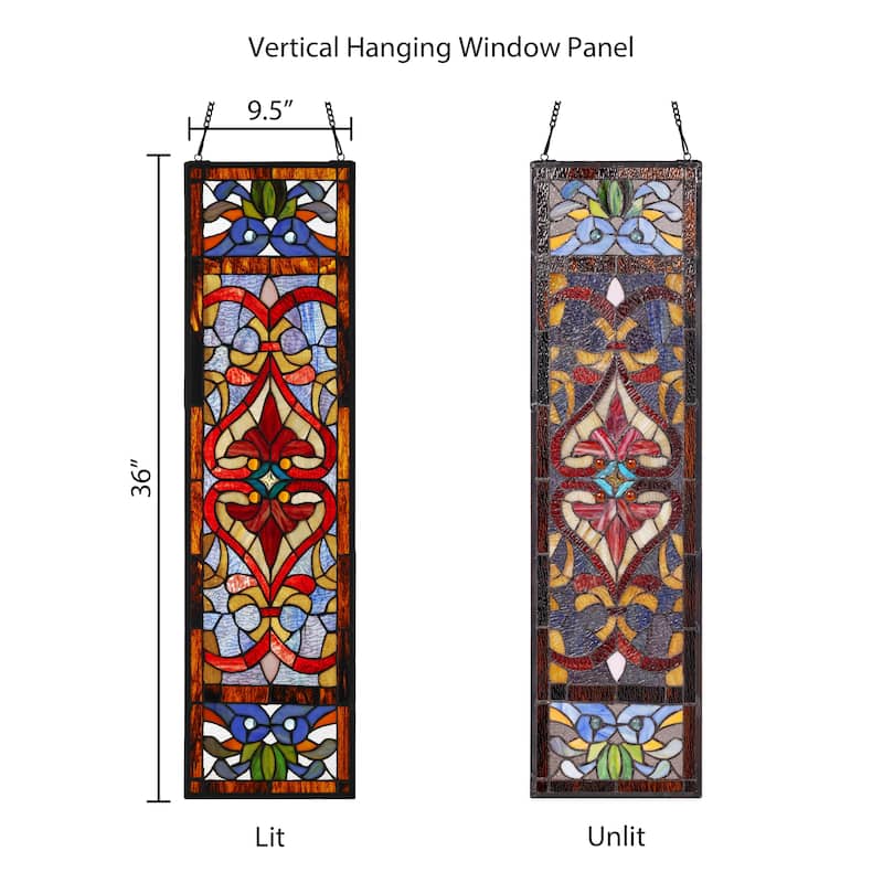 River of Goods Victorian Stained Glass Fleur De Lis Window Panel - 9.5"L x 0.25"W x 36"H
