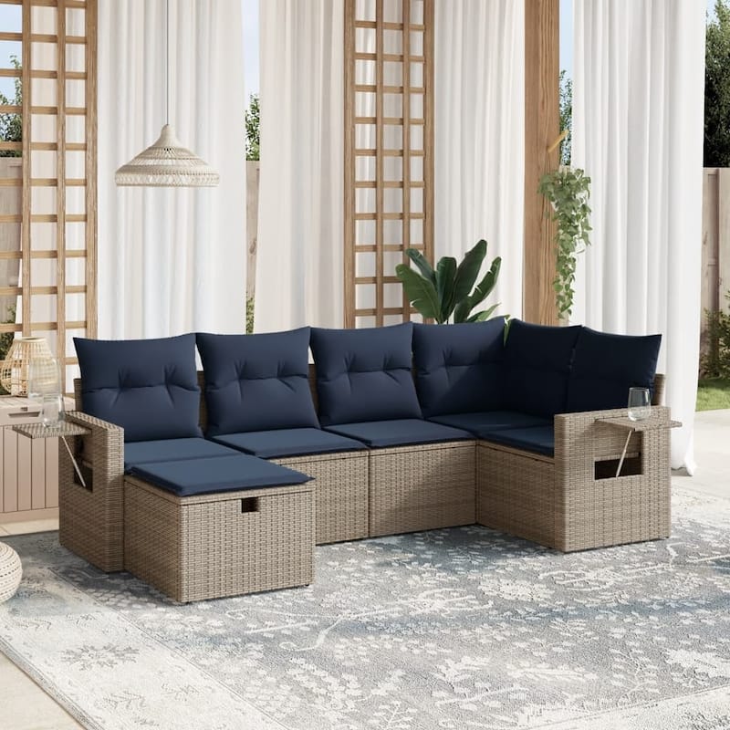 vidaXL Patio Sofa Set with Cushions Outdoor Conversation Furniture Poly Rattan - Gray without table - 24.4" x 24.4" x 27.2"