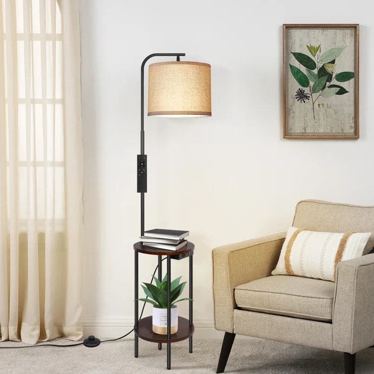 62'' Black Tray Table Floor Lamp with USB and Outlet