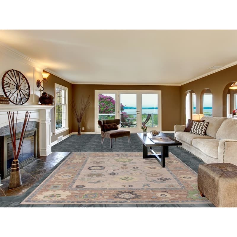 Hand Knotted Oriental 100% Wool Carpet Transitional All-Over Beige & Ivories Oushak Area Rug - 9' 9'' X 8' 1''