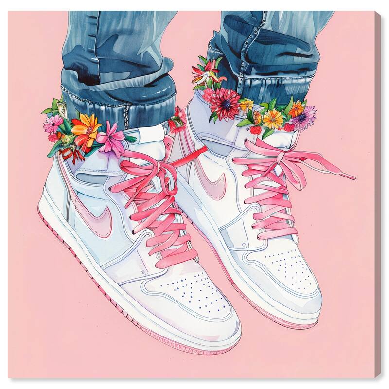 Blush Floral Bloom Sneakers Canvas by Art Remedy, Gallery Wrapped - 30" x 30"