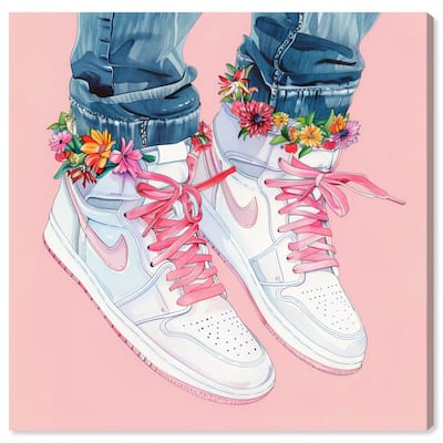 Blush Floral Bloom Sneakers Canvas by Art Remedy, Gallery Wrapped