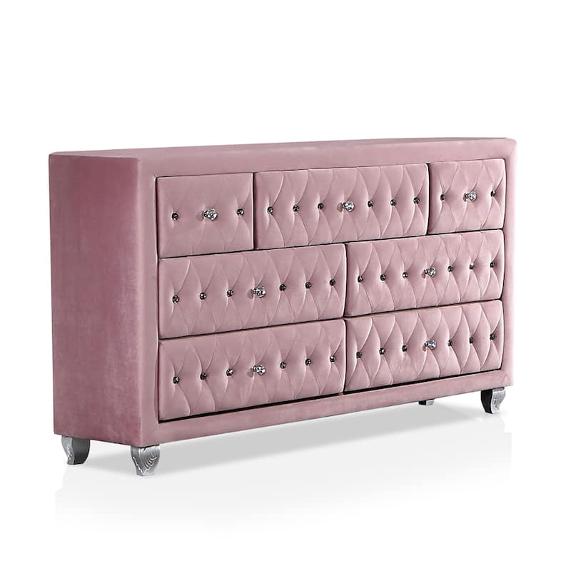 Vyvi Glam Pink 56-inch Wide 7-Drawer Button Fabric Tufted Dresser by Furniture of America