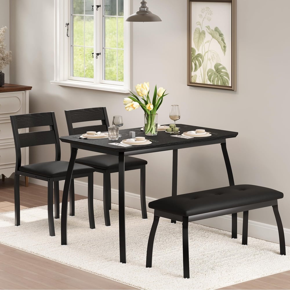 4-Piece Dining Table, With 2 Chairs and PU Upholstered Bench