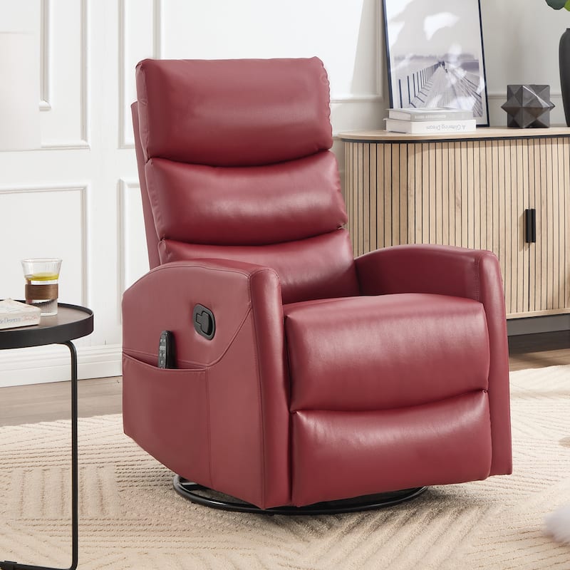 360° Swivel Rocking Recliner with Heat & Massage in Faux Leather - Red