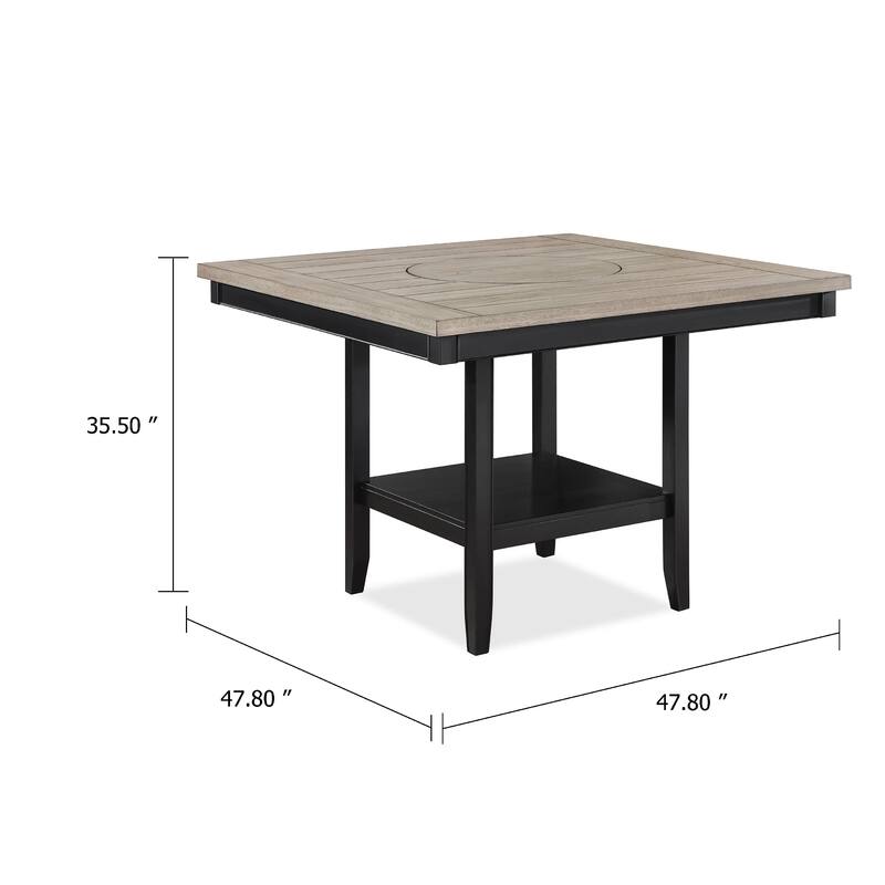 Filu Counter Height Dining Table, Lazy Susan, 48 Inch Gray Top - Black, Light Gray