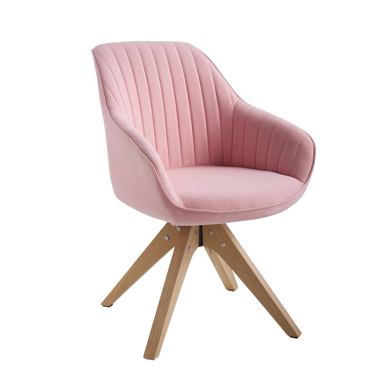 Art Leon Classical Swivel Office Accent Chair with Wood Legs - Oak Fishished Wood Legs - Blush Pink Flannelette