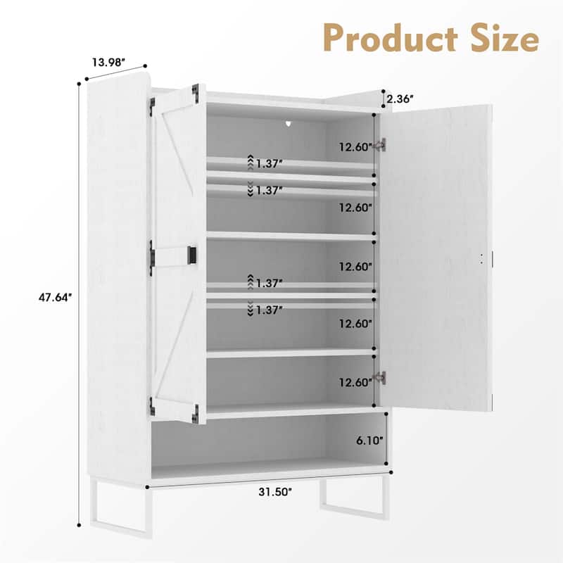 Shoe Cabinet with Doors,6-Tier Shoe Storage Cabinet,Wooden Shoes Rack