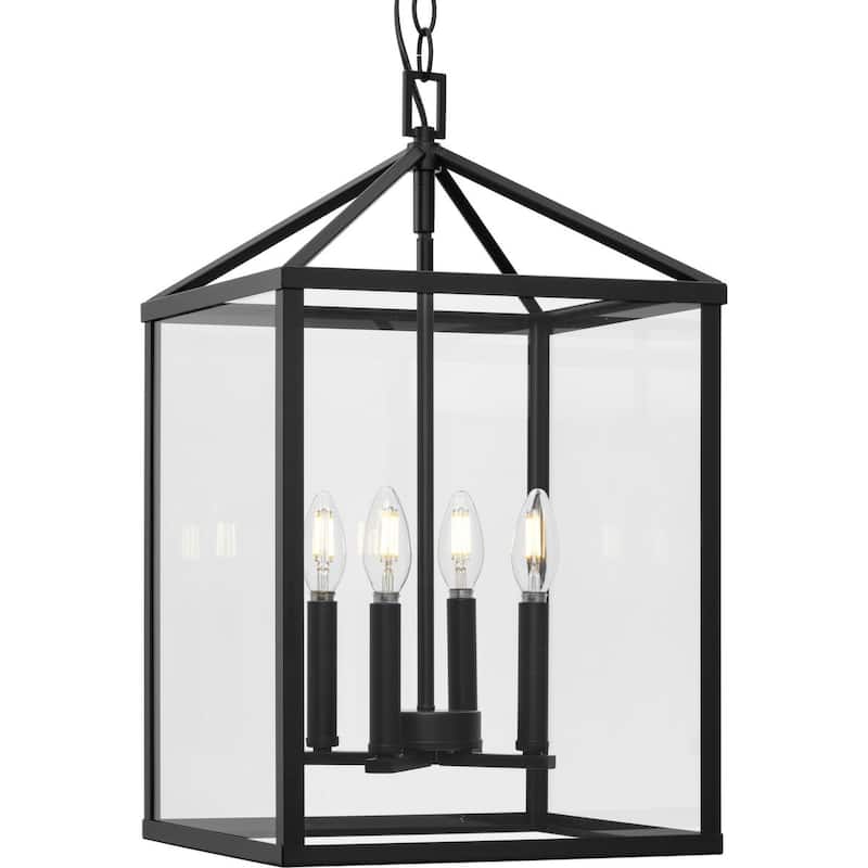 Hillcrest Collection Four-Light Matte Black Transitional Hall & Foyer Light - 13 in x 13 in x 22 in - 13 in x 13 in x 22 in