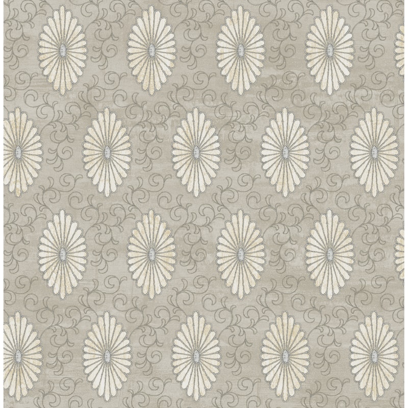 Seabrook Designs Palladium Medallion Unpasted Wallpaper - 20.5 in. W x 33 ft. L - Metallic Champagne and Ivory
