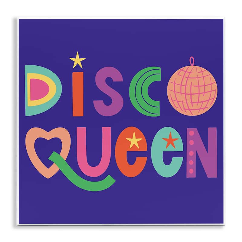 Stupell Disco Queen with Retro Letters Wall Plaque Art Design By Sazerelli Designs - 12 x 12