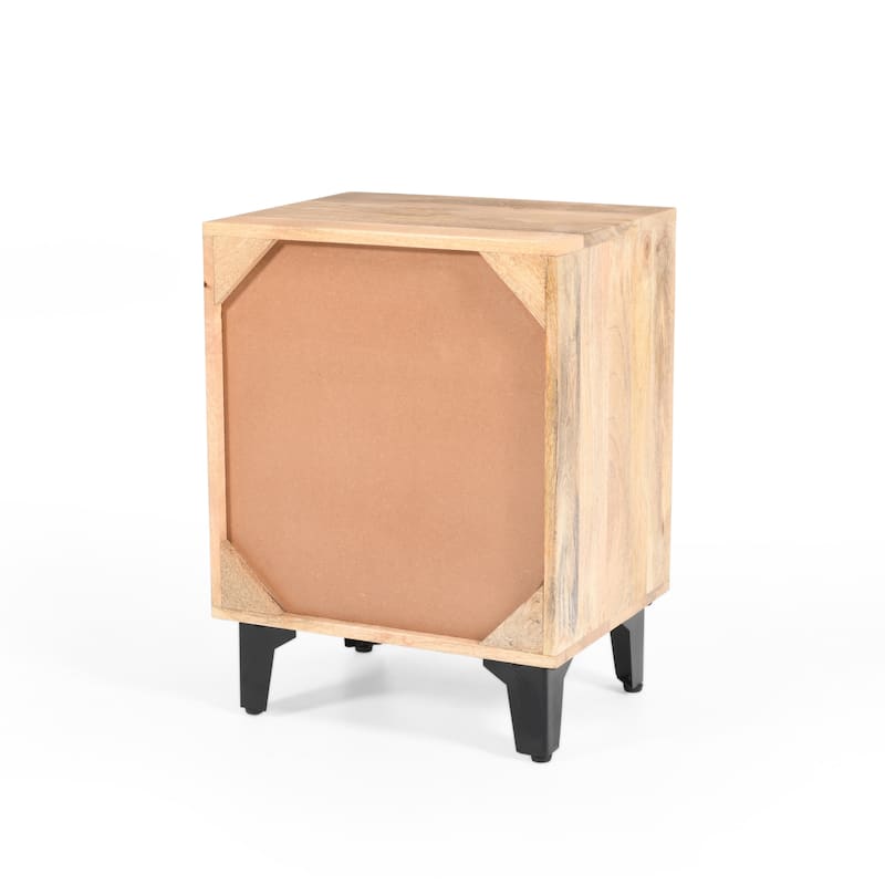 Roomfitters Solid Wood Nightstand, Hand-Carved Bedside Table Storage Cabinet with Drawer and Mango Wood Frame, Natural