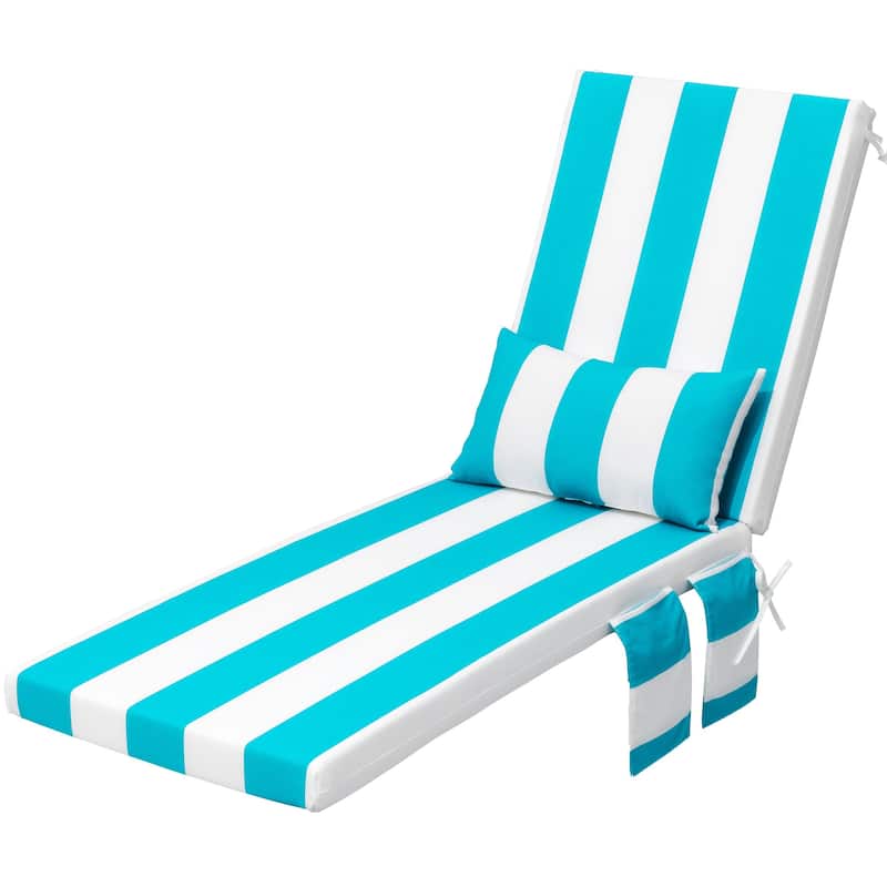 Outdoor Lounge Chair Cushions Patio Chaise Lounge Chair Seat Cushion with Pillow - 80 inches long - Blue&White - 1PC