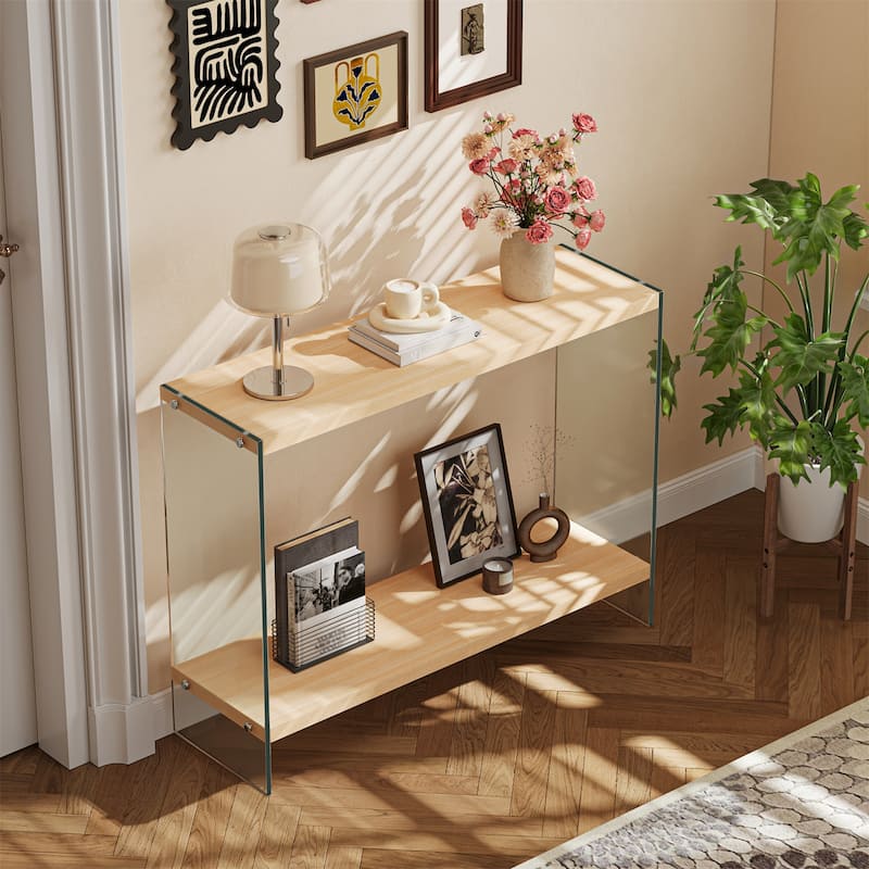 Console Entry Table Storage Rectangular Entryway Table with Tempered Glass Frame