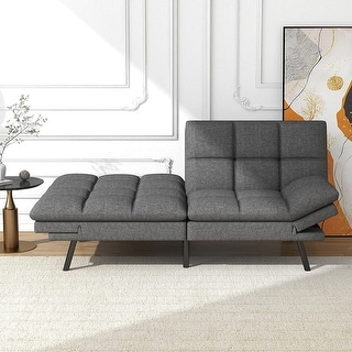 Modern Linen Futon with Memory Foam and Adjustable Armrests