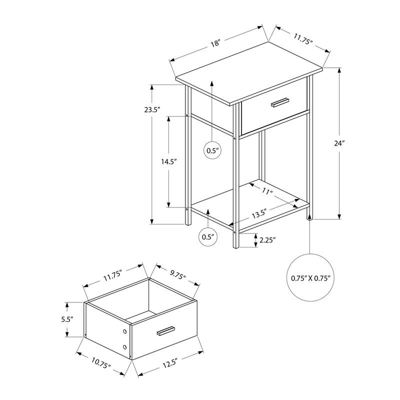 Accent Table, 2 Tier, End, Lamp, Living Room, Side Table, Storage Drawer, Small, Washed Oak Laminate, Black Metal, Contemporary
