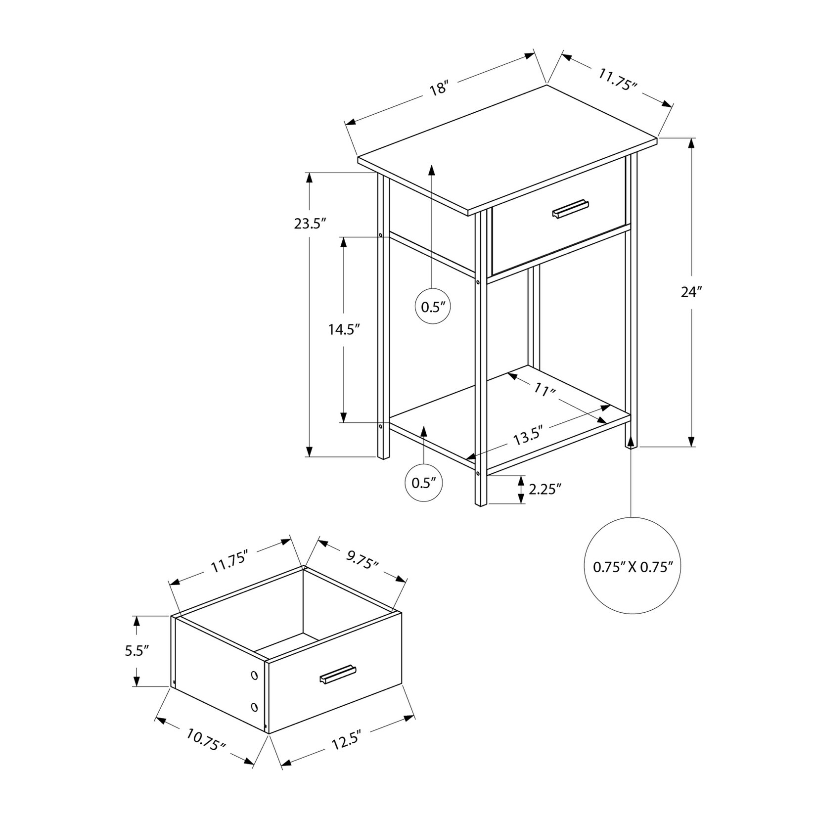 Contemporary 2-Tier Small Accent End Side Table for Living Room with Storage Drawer and Lamp