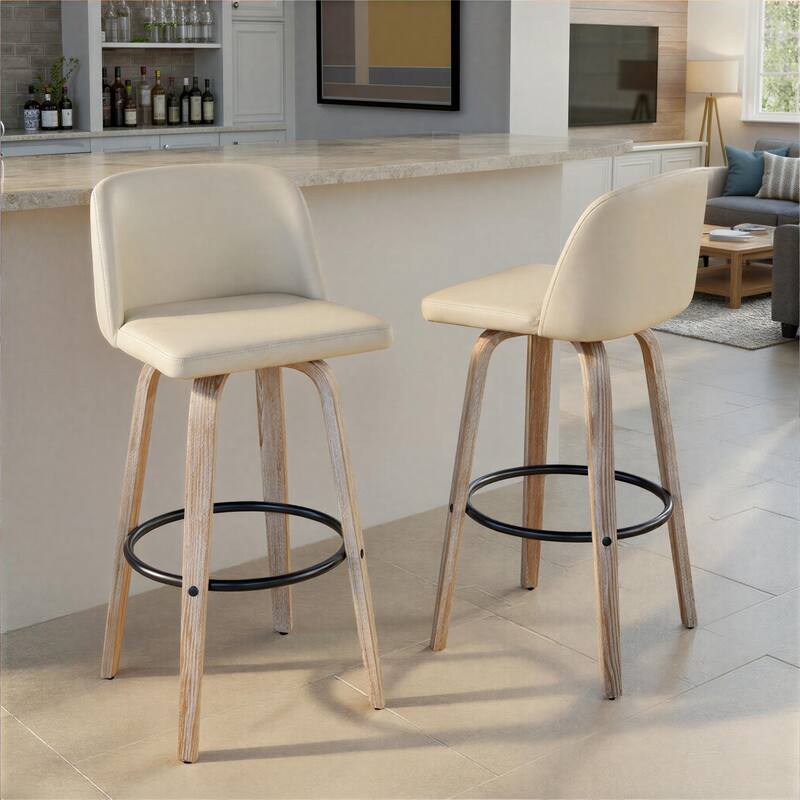 The Gray Barn Vallberga 30" Fixed-Height Bar Stool with White Washed Wood Base (Set of 2)