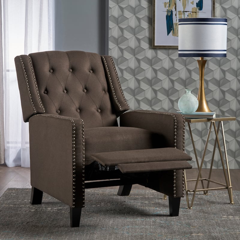 Pushback Recliner Chair, Fabric Armchair Push Back Recliner with Rivet Trim, Mid Century Tufting Accent Chair for Living Room