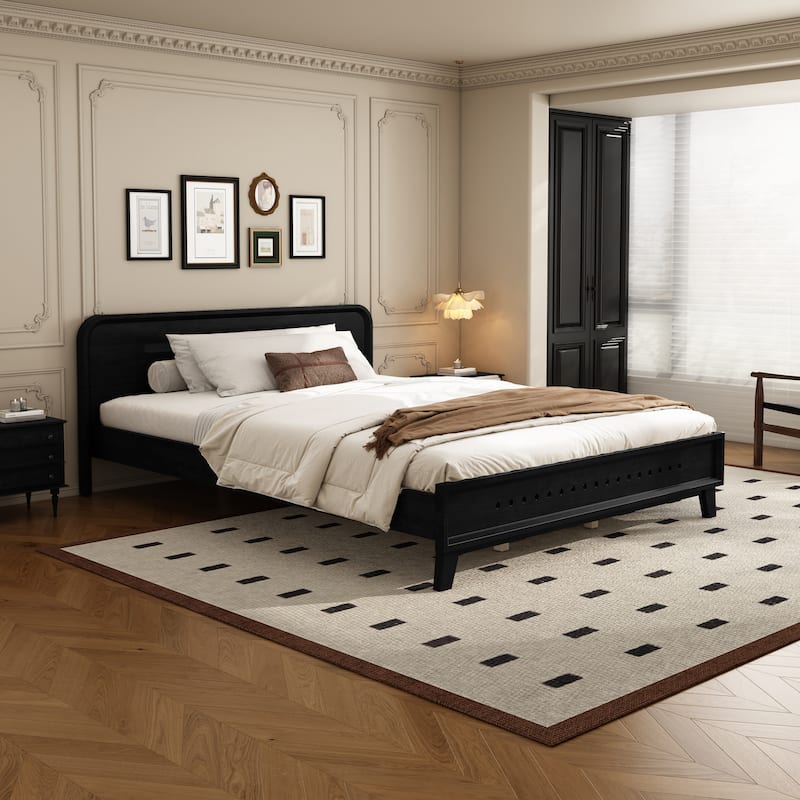 Roomfitters Queen Pine Wood Bed Frame, Stable Reinforced Platform Base, No Box Spring Needed, Integrated Slats