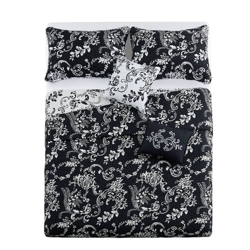Serenta 5 Piece Printed Microfiber LA Boheme Quilt Set