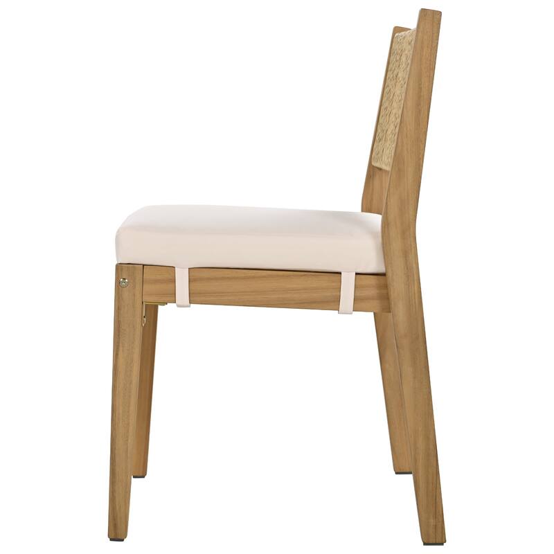 Acacia Wood Outdoor Dining Set for 4, 4 Armless Single Chairs with Cushions, Dining Table with Waterproof Desktop