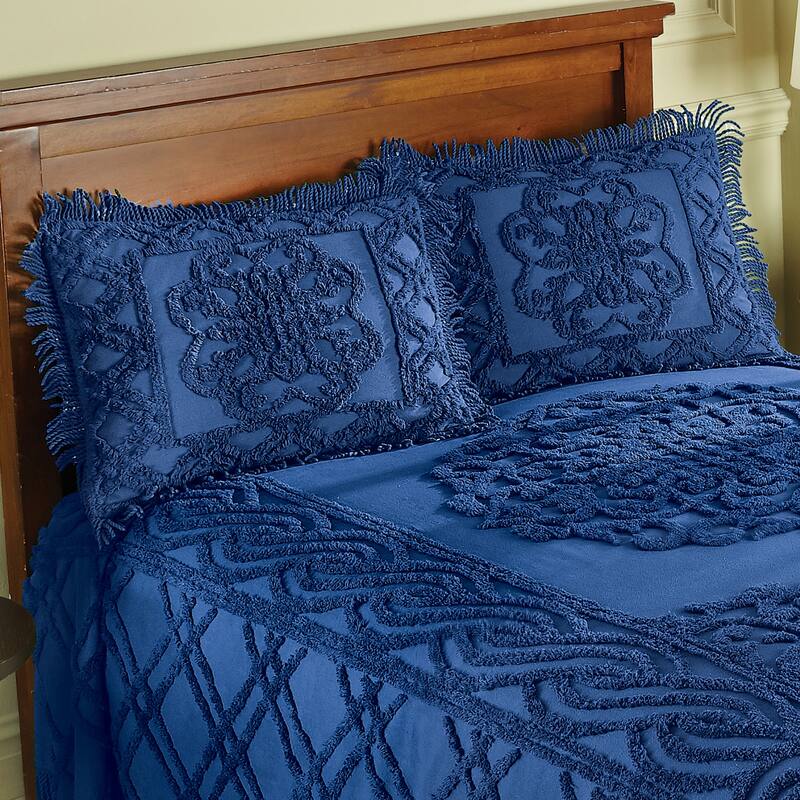 Elegant Chenille Fringe Pillow Sham - Royal Blue